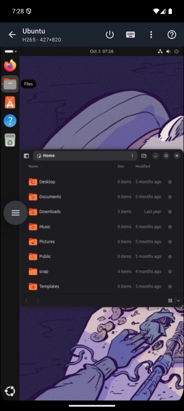 Android Live Screen of a running VM with the toolbar visible