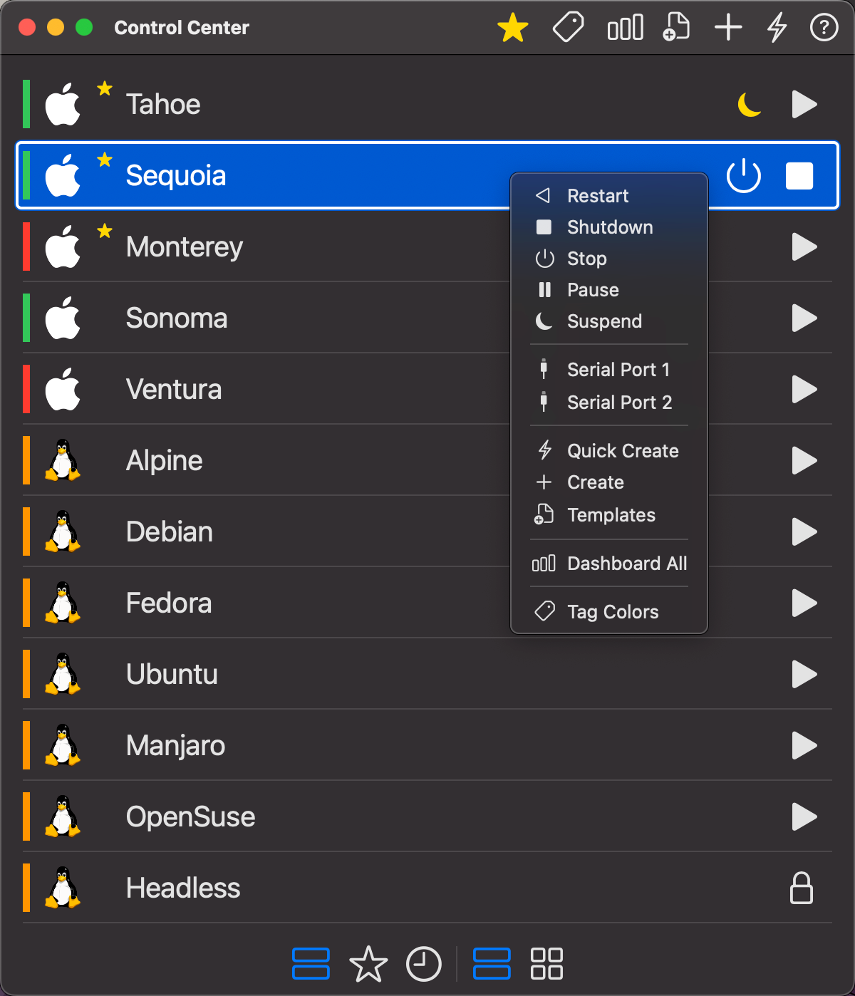 Control Center - Running VM