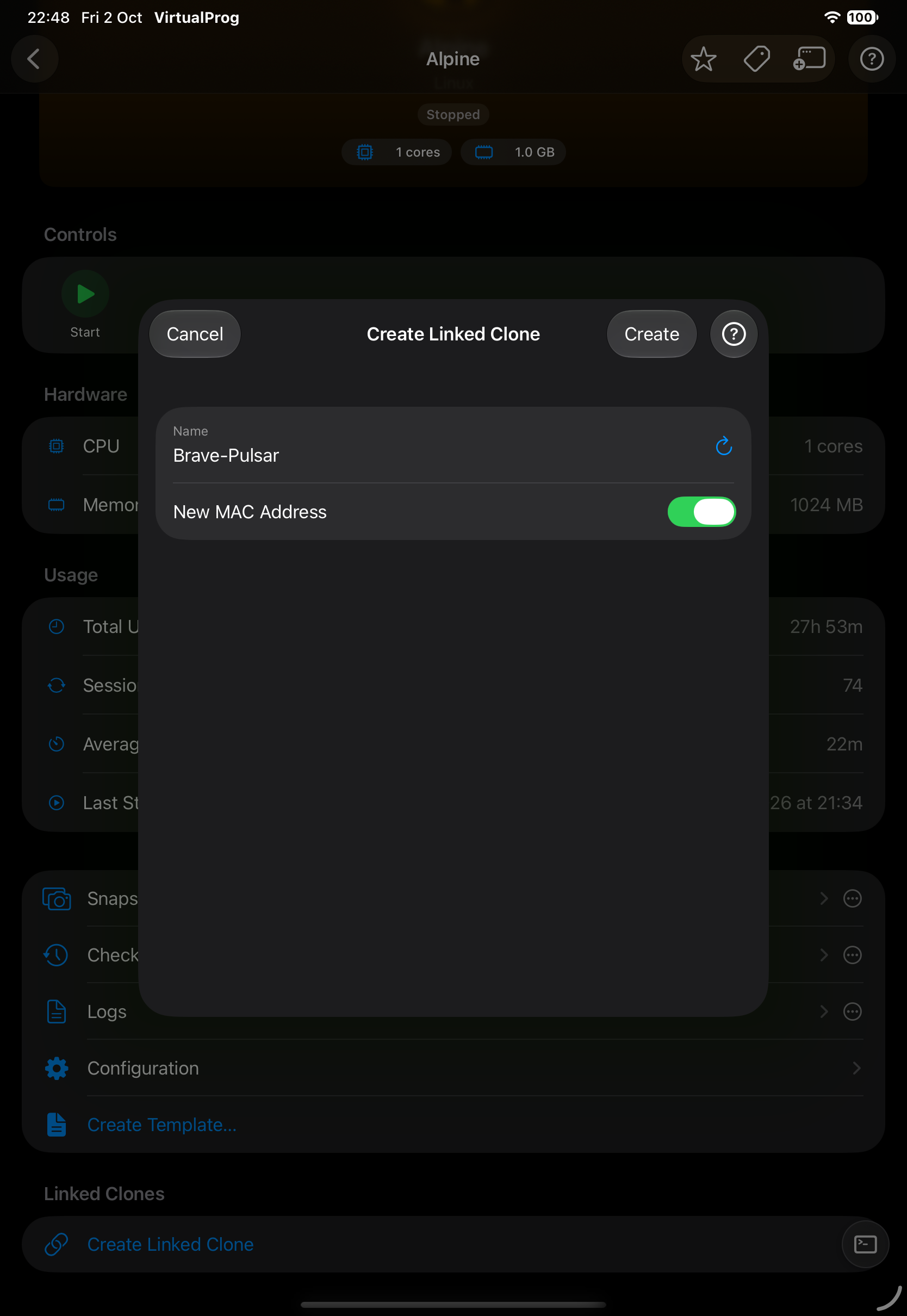 Create Linked Clone sheet with name/MAC address fields