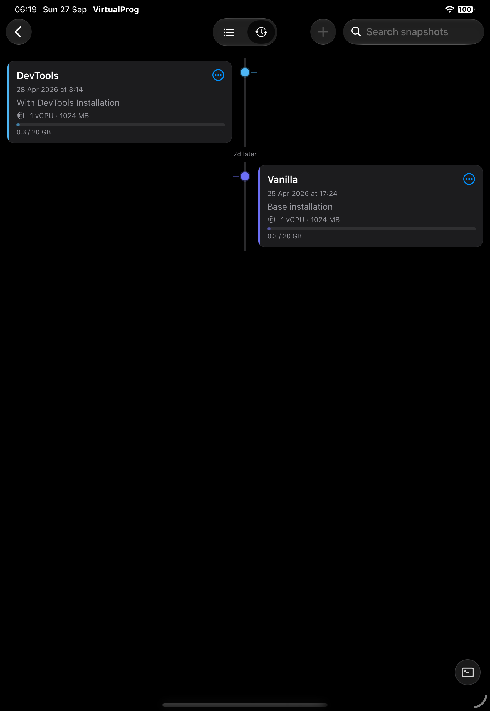 Snapshots timeline