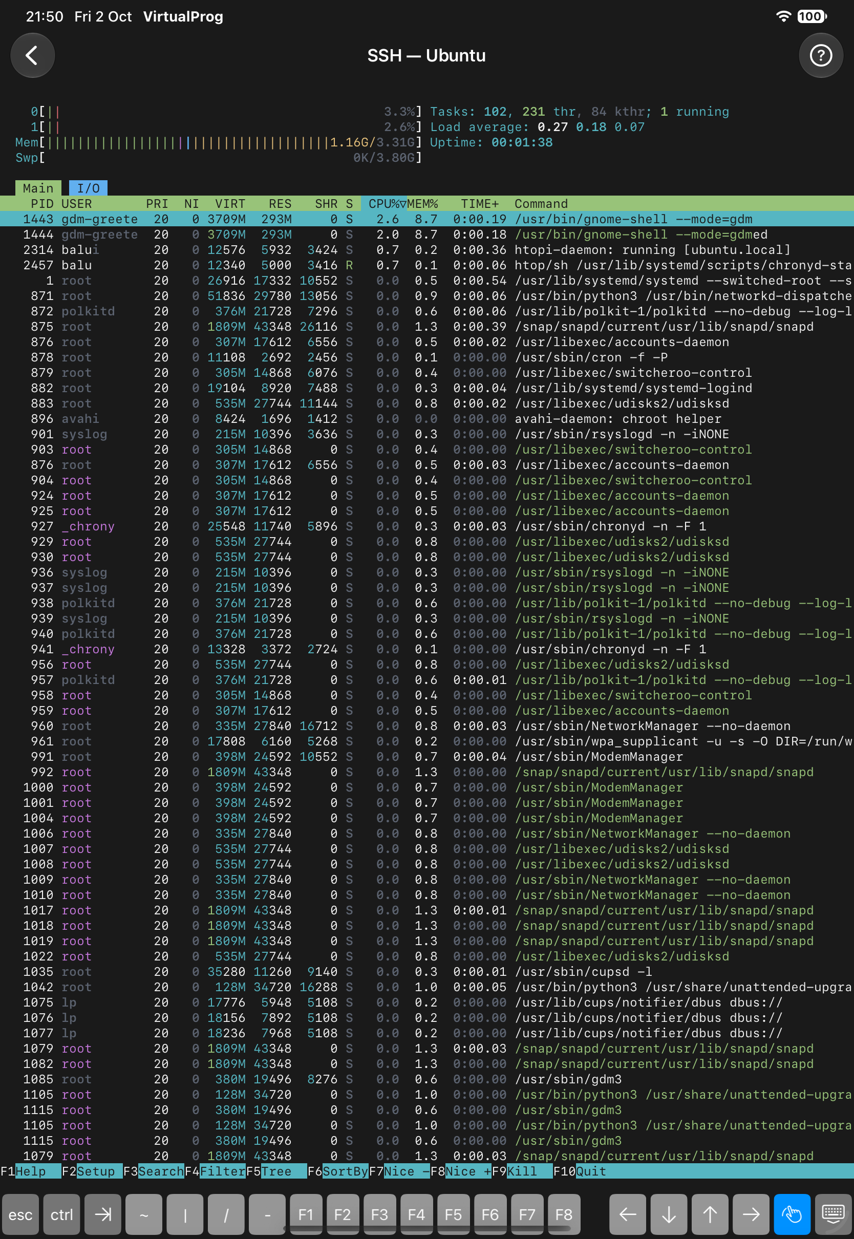 SSH session connected to a Linux VM