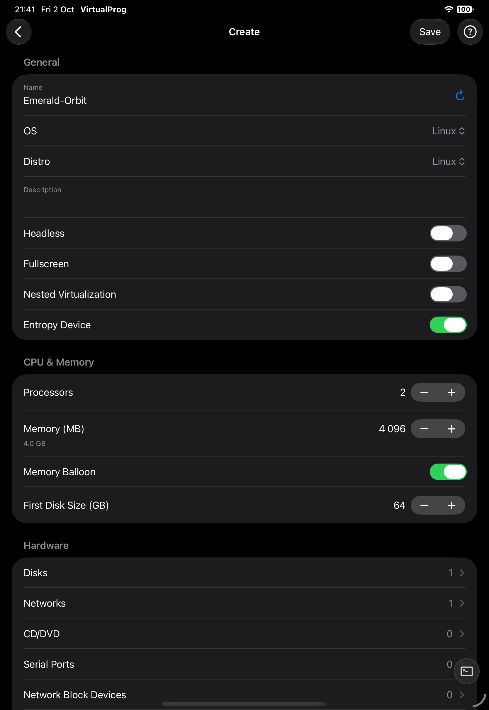 Advanced Configuration hub with the Hardware section's rows visible
