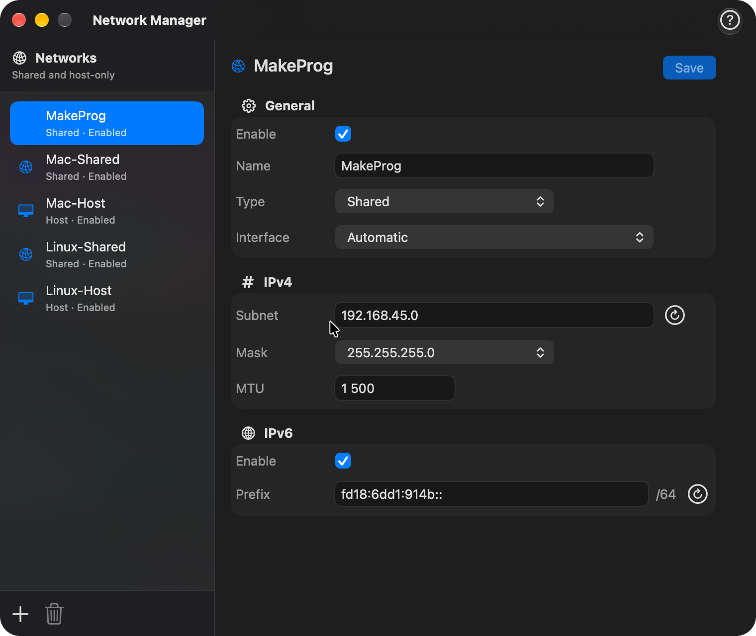 Network Manager window