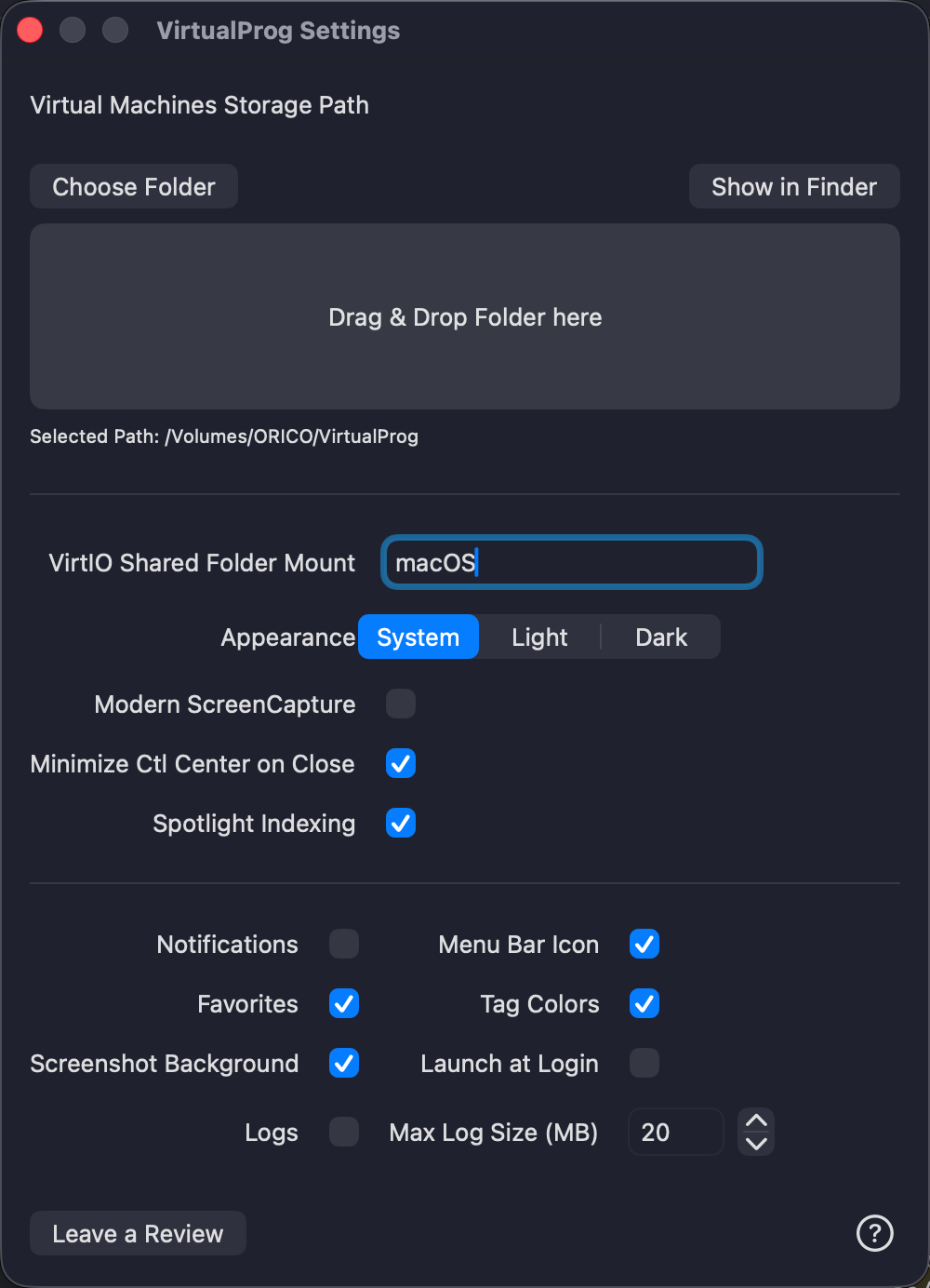 Settings Window