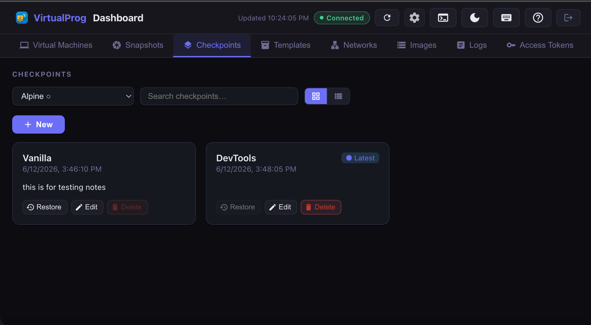 Web Dashboard - Checkpoints