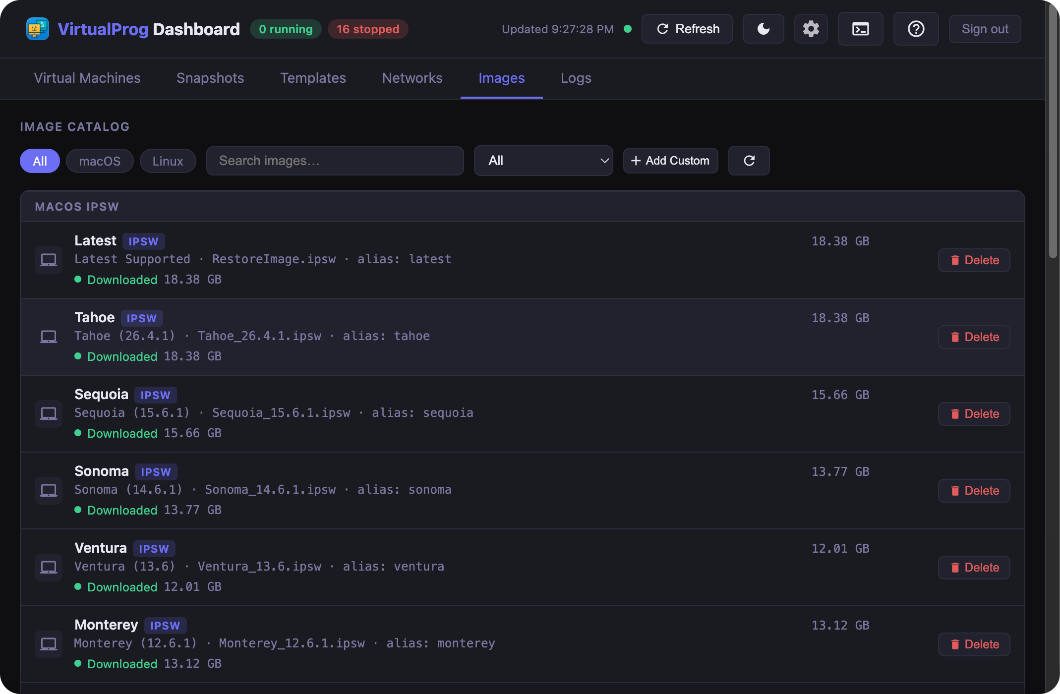Web Dashboard - Image Catalog