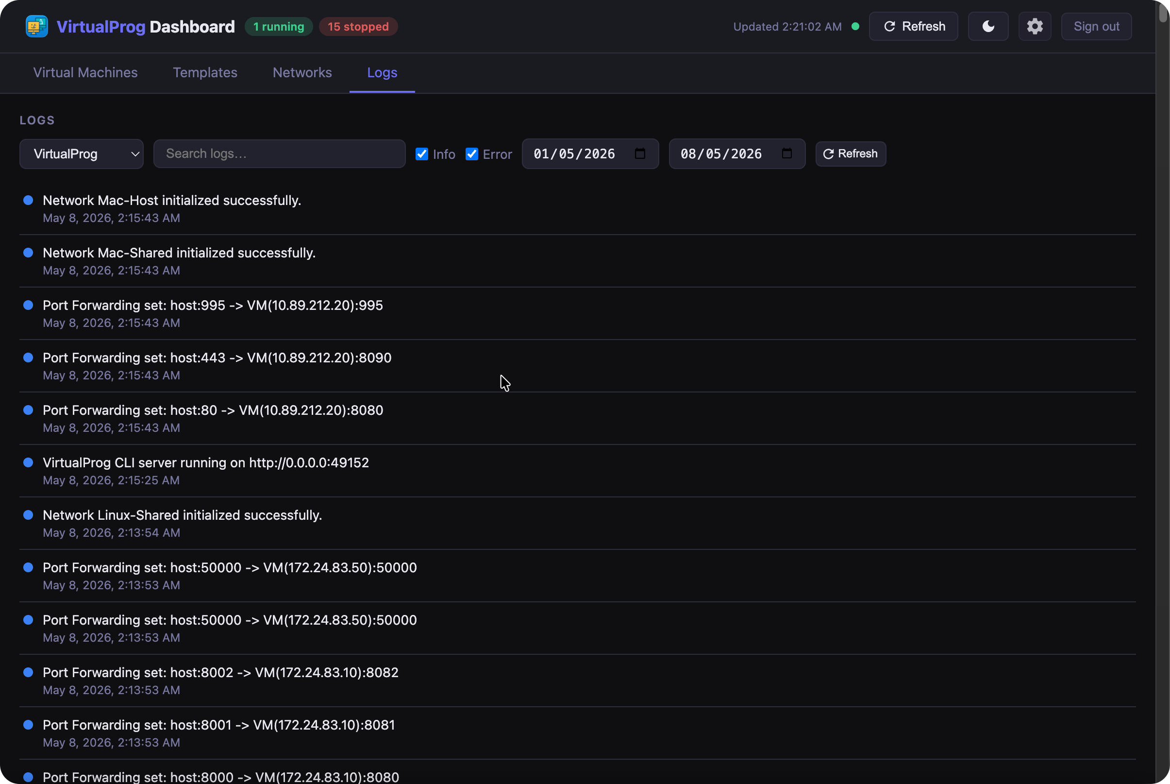 Web Dashboard - Logs