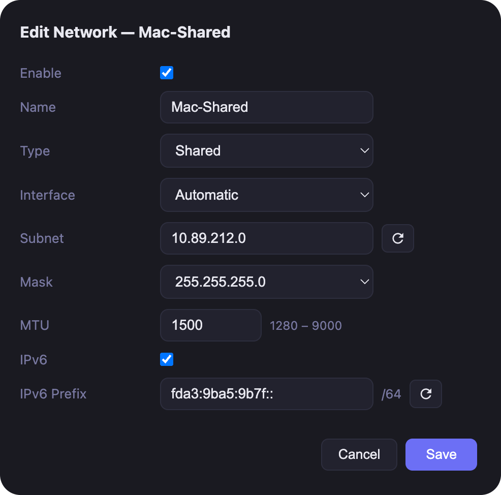 Add Network dialog