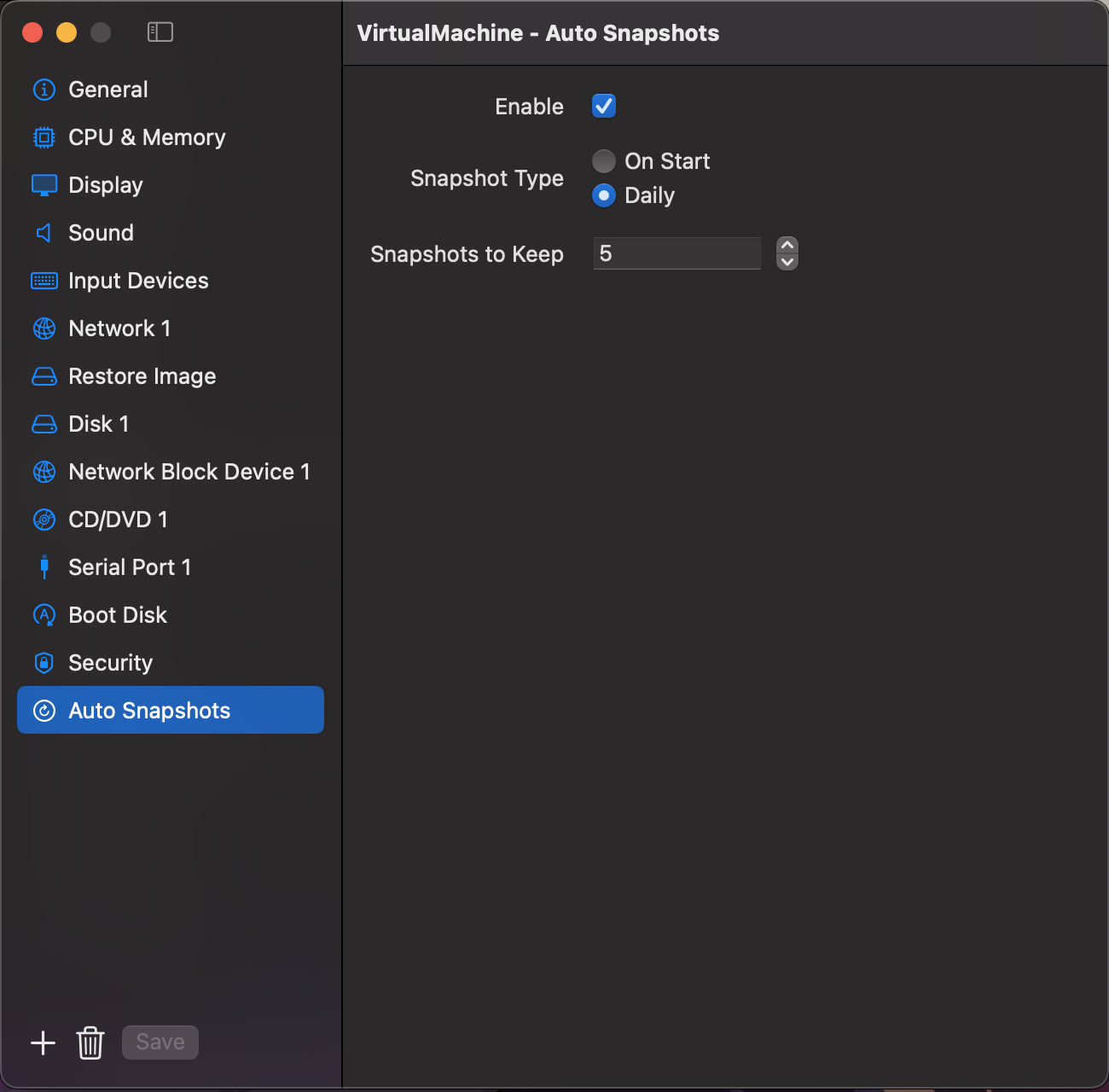Auto Snapshots Section