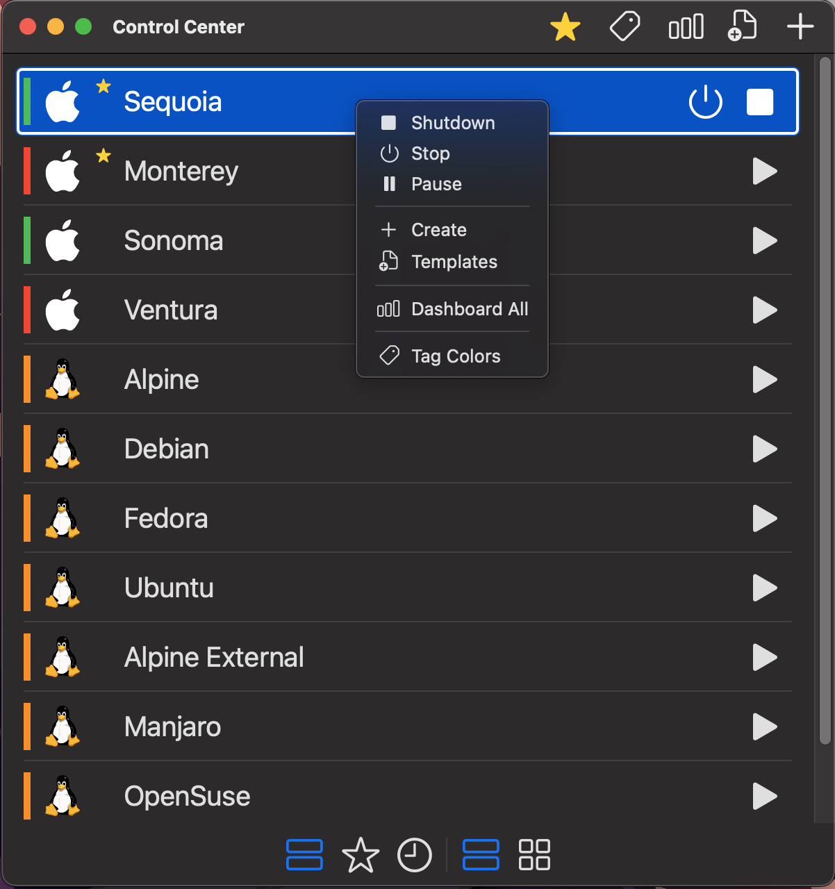 Control Center - Running VM